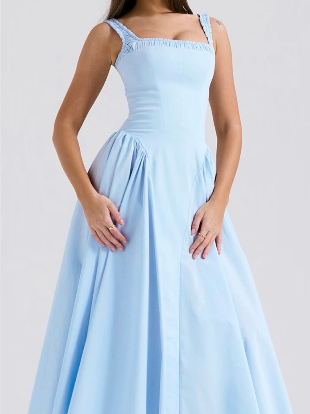 House of CB Pastel Blue Ruched-Strap Midi Dress - Picture 2 of 10